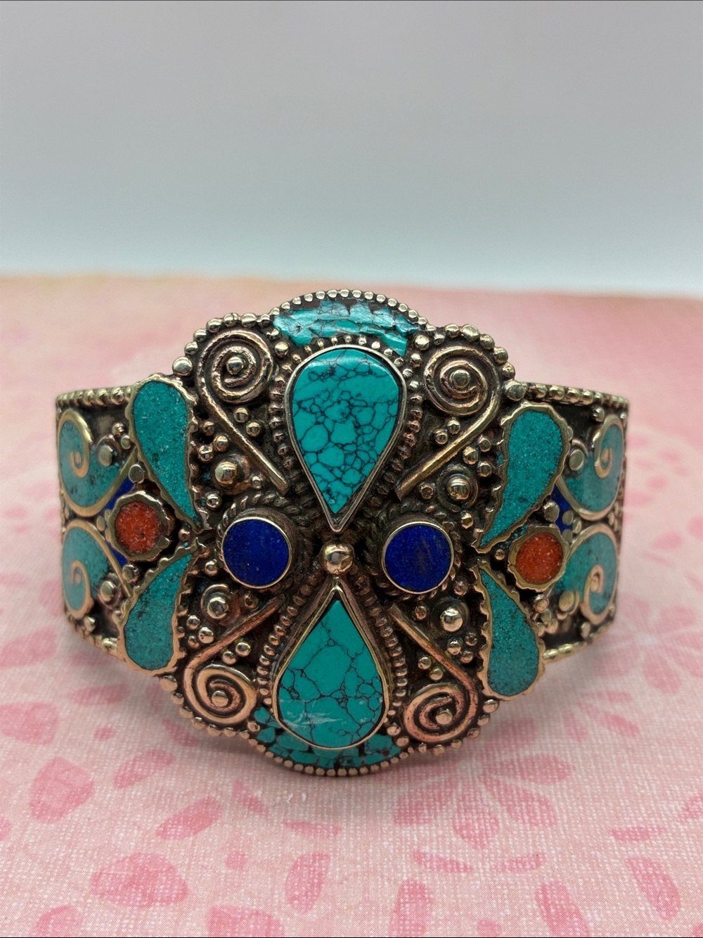 Turquoise & Lapis Statement Cuff Bracelet - Women Jewelry - Picture 2 of 6